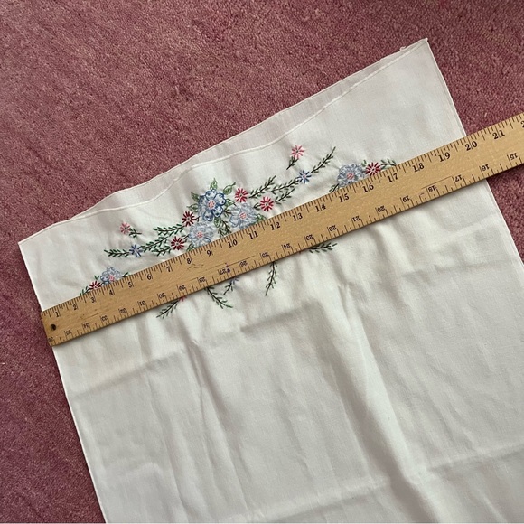 Handmade Floral Embroidered White Pillow Cover 20”x30” - Picture 6 of 8